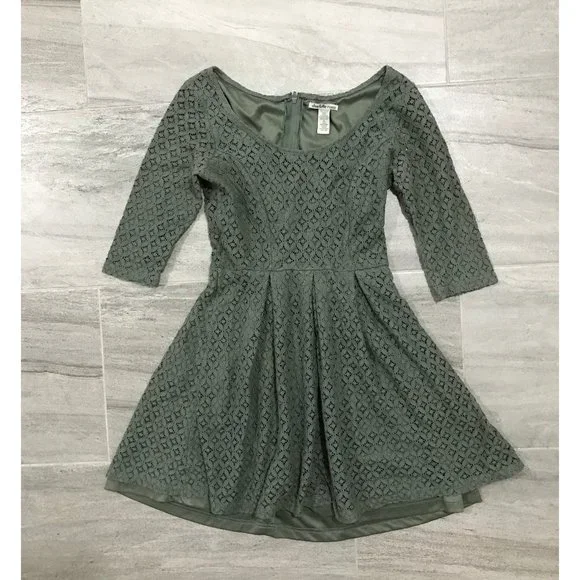 Charlotte Russe Sage Green Lace Dress With Sleeves - Size S